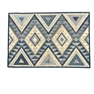 Ruggable Geometric Patterned Area Rug and mat - Blue and Cream